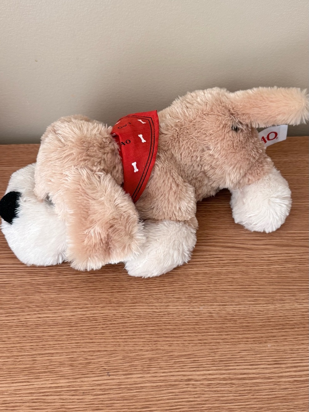 FA Tan & White Plush Puppy Toy with Red Bandana